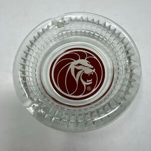 Vtg MGM Grand Hotel and Casino Ashtray Las Vegas Hotel Clear Glass Maroon Lion H